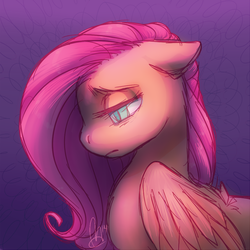 Size: 800x800 | Tagged: safe, artist:skippyrip, fluttershy, pegasus, pony, g4, female, looking down, mare, profile, sad, signature, solo