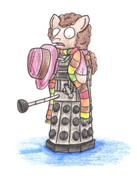 Size: 1122x1447 | Tagged: safe, artist:bobthedalek, doctor whooves, time turner, earth pony, pony, g4, clothes, dalek, destiny of the daleks, doctor who, fourth doctor, hat, scarf, tom baker