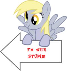 Size: 751x797 | Tagged: safe, derpy hooves, pegasus, pony, g4, derpy's arrow, female, juxtaposition bait, mare, sign, solo