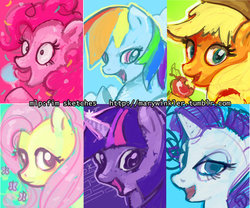 Size: 800x666 | Tagged: safe, artist:marywinkler, applejack, fluttershy, pinkie pie, rainbow dash, rarity, twilight sparkle, g4, mane six, portrait