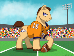 Size: 900x679 | Tagged: safe, artist:joieart, pony, american football, denver broncos, peyton manning, ponified, solo, super bowl, unshorn fetlocks