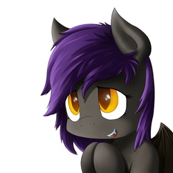 Size: 2048x2048 | Tagged: safe, artist:jasper77wang, oc, oc only, oc:night watch, bat pony, pony, cute, fangs, open mouth, simple background, smiling, solo, white background