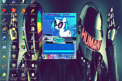 Size: 991x663 | Tagged: safe, artist:drpain, screencap, dj pon-3, vinyl scratch, pony, g4, daft punk, music, wallpaper, winamp