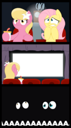 Size: 1440x2602 | Tagged: safe, fluttershy, lily, lily valley, g4, cinema, comic, exploitable, lily's movie, spooking lily