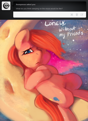 Size: 652x900 | Tagged: dead source, safe, artist:dhui, pinkie pie, g4, female, lonely, looking at you, moon, on back, solo, tangible heavenly object, tired pie, tumblr