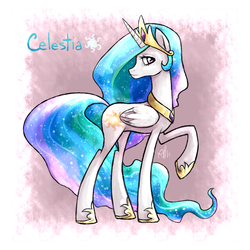 Size: 1666x1666 | Tagged: safe, artist:ange4l, princess celestia, alicorn, pony, g4, female, mare, profile, raised hoof, signature, solo