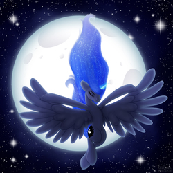 Size: 2500x2500 | Tagged: safe, artist:kelisah, princess luna, g4, female, magic, moon, night, solo, space