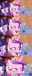 Size: 409x960 | Tagged: safe, discord, princess cadance, twilight sparkle, alicorn, pony, g4, female, inverted mouth, mare, twilight sparkle (alicorn), wat