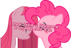 Size: 500x337 | Tagged: safe, artist:kennyklent, pinkie pie, g4, blushing, female, lesbian, pinkamena diane pie, pinkiemena, pony confession, selfcest, shipping