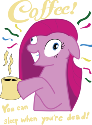 Size: 9100x12283 | Tagged: safe, artist:meegythemoo, pinkie pie, earth pony, pony, g4, absurd resolution, coffee, female, mare, pinkamena diane pie, pinkie found the coffee, simple background, solo, transparent background