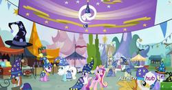 Size: 1920x1010 | Tagged: safe, screencap, princess cadance, star swirl the bearded, twilight sparkle, alicorn, pony, g4, my little pony: friendship is magic, three's a crowd, cosplay, female, mare, sisters-in-law, twilight sparkle (alicorn)