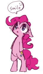 Size: 300x516 | Tagged: safe, artist:kolshica, pinkie pie, earth pony, pony, g4, bipedal, female, solo, speech bubble