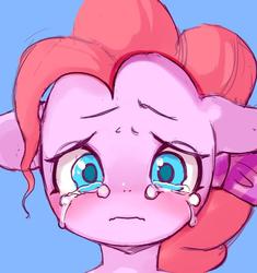 Size: 566x602 | Tagged: safe, artist:iizuna, pinkie pie, earth pony, pony, g4, colored pupils, crying, cute, female, head only, portrait, sad, sadorable, simple background, solo