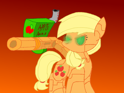 Size: 800x600 | Tagged: safe, artist:hyperwave9000, applejack, pony, robot, robot pony, g4, applebot, cannon, female, gradient background, roboticization, solo