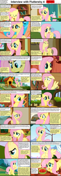 Size: 1282x3661 | Tagged: safe, angel bunny, fluttershy, pegasus, pony, comic:celestia's servant interview, g4, blushing, caption, comic, female, floppy ears, interview, mare, the stare