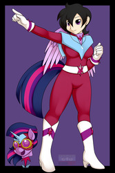 Size: 1280x1920 | Tagged: safe, artist:kloudmutt, twilight sparkle, alicorn, human, pony, g4, female, mare, masked matter-horn costume, ponyrumi, power ponies, solo, twilight sparkle (alicorn)