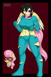 Size: 1280x1920 | Tagged: safe, artist:kloudmutt, fluttershy, saddle rager, human, g4, breasts, busty fluttershy, female, humanized, mask, masking, muscles, muscleshy, ponyrumi, power ponies, solo