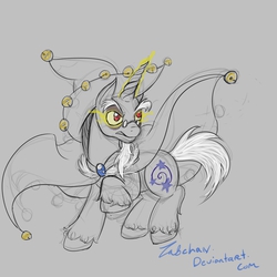 Size: 3300x3300 | Tagged: safe, artist:zabchan, discord, star swirl the bearded, g4, 30 minute art challenge, cape, clothes, discord is star swirl, glasses, hat, magic, male, solo