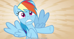 Size: 1152x609 | Tagged: safe, screencap, rainbow dash, g4, three's a crowd, female, flying, meme, solo, youtube caption