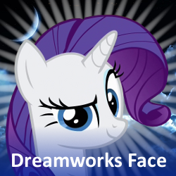 Size: 250x250 | Tagged: safe, rarity, derpibooru, g4, dreamworks face, female, meta, solo, spoilered image joke