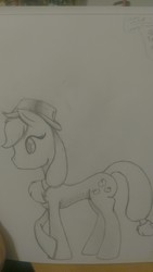 Size: 918x1632 | Tagged: safe, artist:bluesapphire97, applejack, g4, female, monochrome, sketch, solo, traditional art