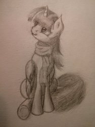 Size: 1024x1365 | Tagged: safe, artist:winglight, twilight sparkle, g4, clothes, female, monochrome, scarf, solo, traditional art