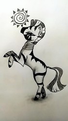 Size: 405x720 | Tagged: safe, artist:bluesapphire97, zecora, zebra, g4, female, monochrome, solo, traditional art