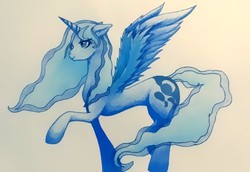 Size: 569x391 | Tagged: safe, artist:bluesapphire97, princess luna, g4, female, raised hoof, simple background, solo