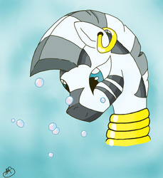 Size: 792x864 | Tagged: safe, artist:bluesapphire97, zecora, zebra, g4, bubble, bust, cross-eyed, ear piercing, earring, female, gradient background, head tilt, jewelry, looking at something, mare, necklace, piercing, smiling, solo