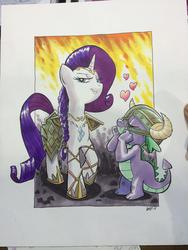 Size: 768x1024 | Tagged: safe, artist:tony fleecs, rarity, spike, g4, female, male, ship:sparity, shipping, skyrim, straight, the elder scrolls