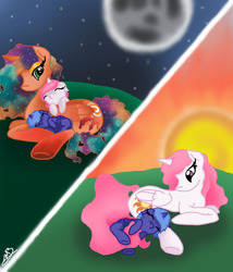 Size: 864x1008 | Tagged: safe, artist:bluesapphire97, princess celestia, princess luna, g4, filly