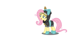 Size: 1131x707 | Tagged: safe, artist:plectrumpony, fluttershy, pegasus, pony, g4, bunny ears, clothes, dangerous mission outfit, female, goggles, hoodie, mare, simple background, solo, transparent background, vector