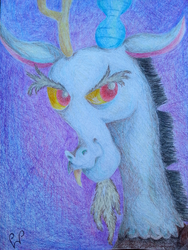 Size: 980x1306 | Tagged: safe, artist:plectrumpony, discord, g4, male, solo, traditional art