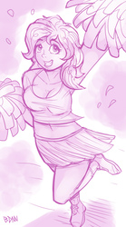 Size: 777x1400 | Tagged: safe, artist:drbdnv, pinkie pie, human, g4, belly button, cheerleader, cleavage, clothes, female, humanized, midriff, monochrome, pom pom, skirt, solo