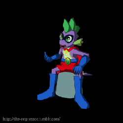 Size: 400x400 | Tagged: safe, artist:the regressor, spike, anthro, g4, power ponies (episode), 3d, animated, bucket, humdrum costume, male, power ponies, solo