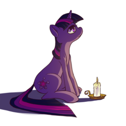Size: 1000x1000 | Tagged: safe, artist:arurein, twilight sparkle, pony, unicorn, g4, candle, female, looking up, shadow, simple background, sitting, smiling, solo, transparent background, unicorn twilight
