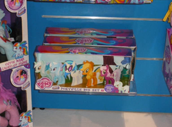 Size: 639x471 | Tagged: safe, applejack, cheerilee, dj pon-3, lyra heartstrings, pinkie pie, rainbow dash, trixie, vinyl scratch, g4, cardboard cutout, female, irl, photo, toy