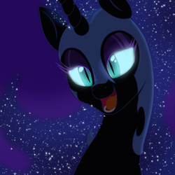 Size: 1000x1000 | Tagged: safe, artist:azurek, nightmare moon, g4, bedroom eyes, female, glowing eyes, looking at you, nicemare moon, open mouth, smiling, solo