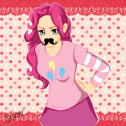 Size: 700x700 | Tagged: safe, artist:jaskierka, pinkie pie, human, g4, female, humanized, light skin, moustache, solo