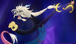 Size: 1200x698 | Tagged: safe, artist:peachiekeenie, artist:tarajenkins, discord, g4, crossdressing, crown, element of magic, elsa, frozen (movie), let it go, solo, wat