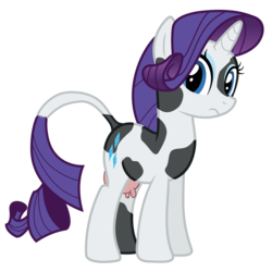 Size: 1280x1280 | Tagged: safe, artist:koosawachi, edit, rarity, cow, pony, unicorn, g4, cowified, eyeshadow, female, frown, looking at you, makeup, raricow, simple background, solo, species swap, transparent background, udder