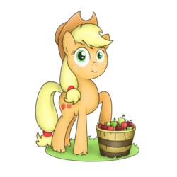 Size: 2000x2000 | Tagged: safe, artist:041744, applejack, earth pony, pony, g4, apple, female, looking at you, solo