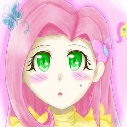 Size: 1300x1300 | Tagged: safe, artist:moyashikko_xd, fluttershy, human, g4, blushing, female, human ponidox, humanized, light skin, pixiv, solo