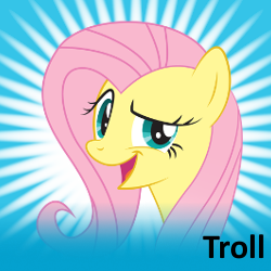 Size: 250x250 | Tagged: safe, fluttershy, g4, always works, dreamworks face, female, meta, solo, spoilered image joke, troll