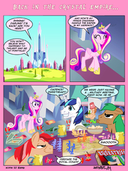 Size: 592x792 | Tagged: safe, artist:henbe, princess cadance, shining armor, oc, g4, board game, comic, stubble
