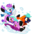 Size: 840x920 | Tagged: safe, artist:trish forstner, oc, oc only, oc:blank canvas, oc:hoof beatz, oc:mane event, bronycon mascots, hat, hoofevent, inner tube, sledding, snow, tubing, winter, winter outfit