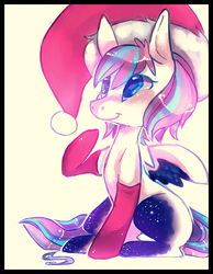 Size: 480x620 | Tagged: safe, artist:cappydarn, oc, oc only, oc:galaxy, pegasus, pony, christmas, clothes, hat, santa hat, socks, solo