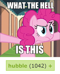 Size: 502x615 | Tagged: safe, pinkie pie, derpibooru, g4, 1042, hubble, image macro, meta, tags