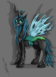 Size: 2550x3509 | Tagged: safe, artist:hoodedtomsi, queen chrysalis, changeling, changeling queen, g4, crown, female, jewelry, regalia, solo
