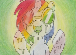 Size: 2189x1589 | Tagged: safe, artist:datte-before-dawn, dj pon-3, vinyl scratch, g4, drugs, female, lsd, melting, solo